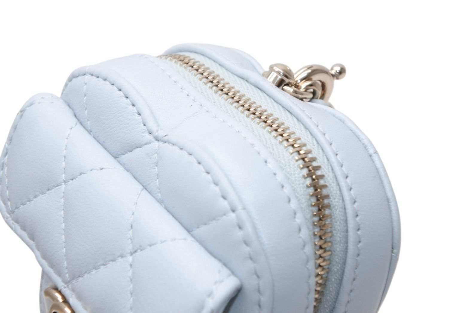 Chanel Heart Bag Charm Stand CC Logo Quilted Lambskin Light Blue — view 7