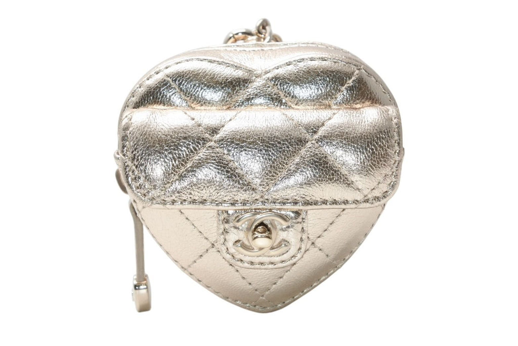 Chanel Heart Bag Charm Stand CC Logo Quilted Lambskin Gold