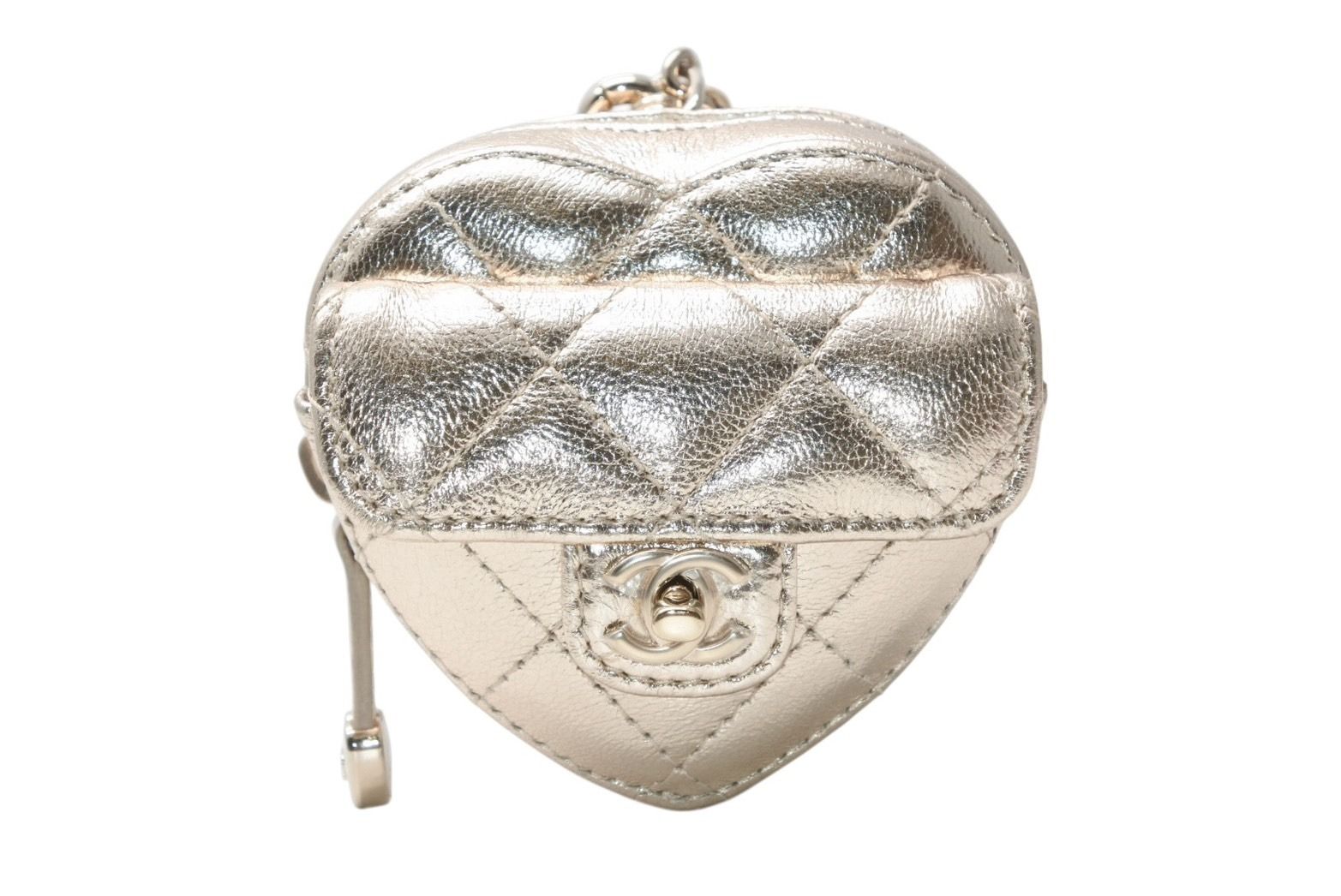 Chanel Heart Bag Charm Stand CC Logo Quilted Lambskin Gold