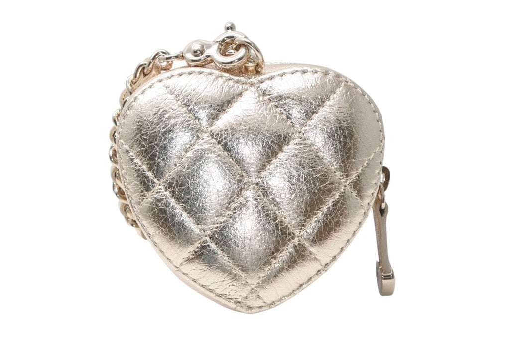 Chanel Heart Bag Charm Stand CC Logo Quilted Lambskin Gold — view 2