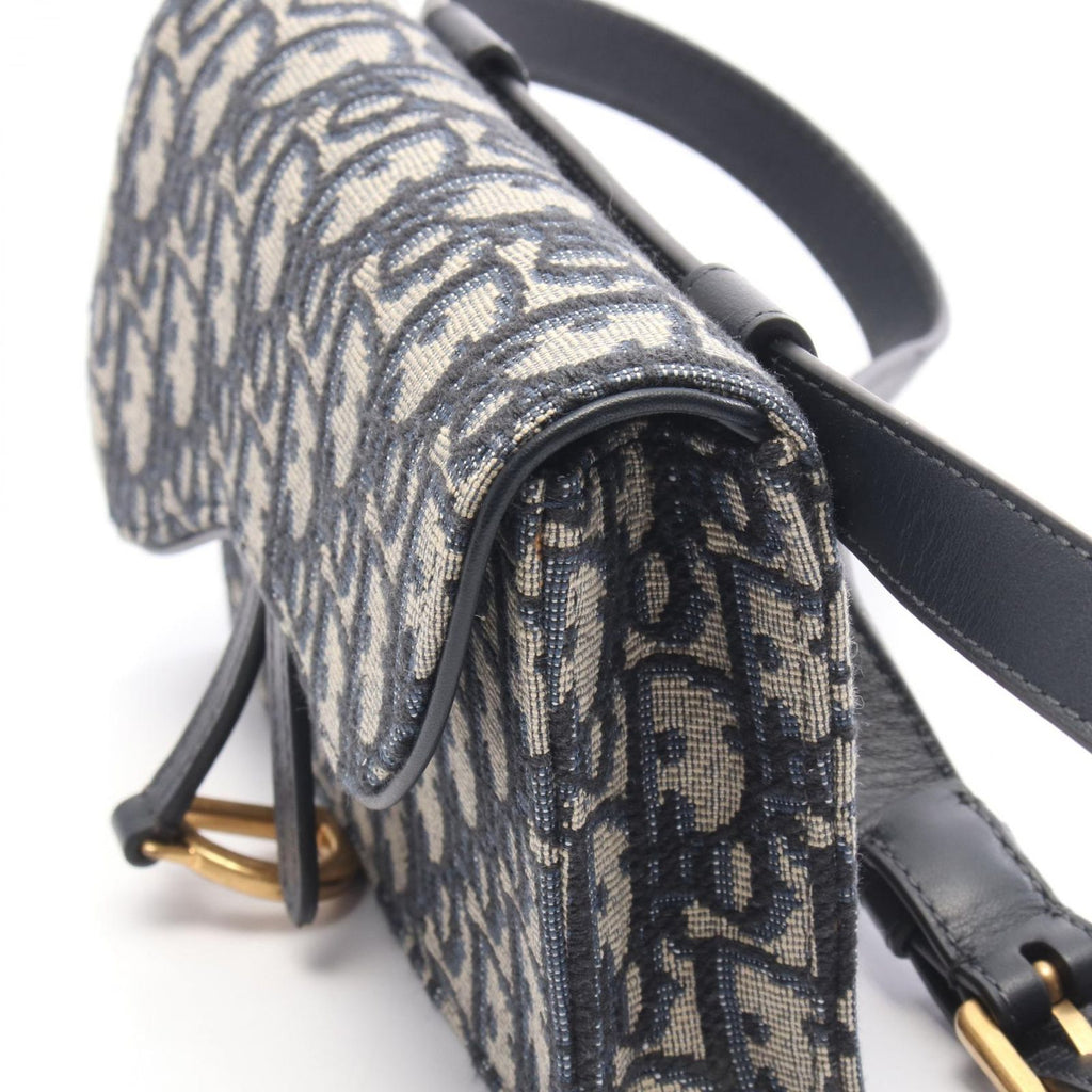 Dior Waist Bag Saddle Oblique Navy Canvas Leather Flat Navy. Beige — view 6