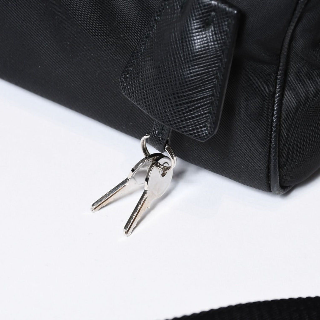 Prada Triangle Logo Shoulder Bag Black Leather Jacquard Silver — view 7
