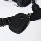 Prada Triangle Logo Shoulder Bag Black Leather Jacquard Silver — view 8