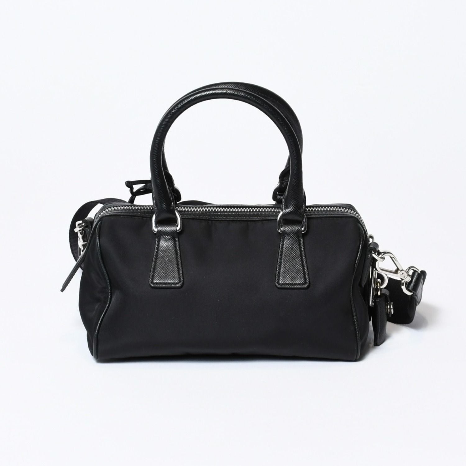 Prada Triangle Logo Shoulder Bag Black Leather Jacquard Silver — view 2