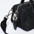 Prada Triangle Logo Shoulder Bag Black Leather Jacquard Silver — view 4