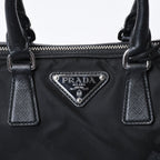 Prada Triangle Logo Shoulder Bag Black Leather Jacquard Silver — view 6