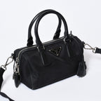 Prada Triangle Logo Shoulder Bag Black Leather Jacquard Silver — view 3