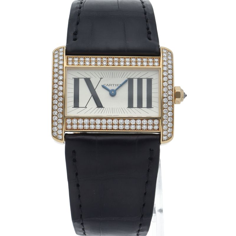 Cartier Mini Tank Divan Watch Diamond Bezel 18K Yellow Gold Leather — view 2