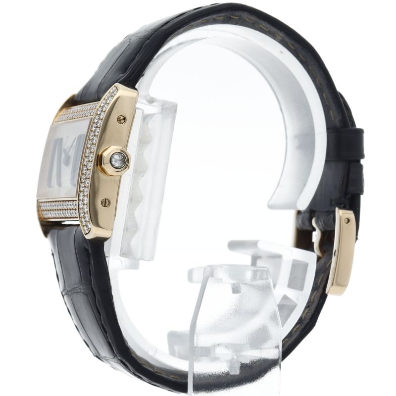 Cartier Mini Tank Divan Watch Diamond Bezel 18K Yellow Gold Leather — view 3
