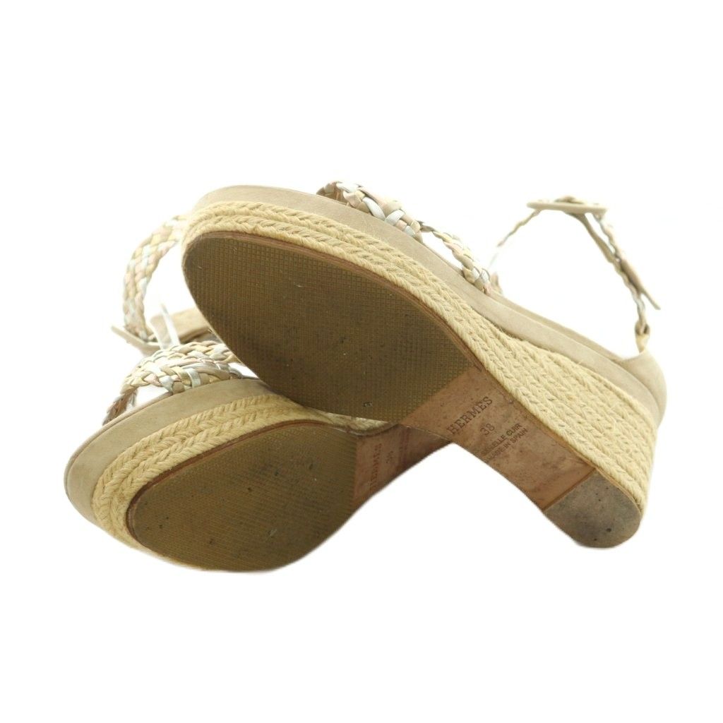 Hermes Espadrilles Wedge Sole Sandals Braided 38 Beige — view 6