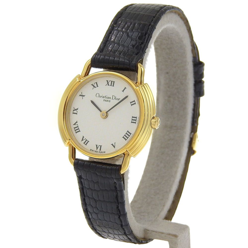 Dior 58.121.2 Gold Plated Leather Quartz Analog Display Watch Black — view 2