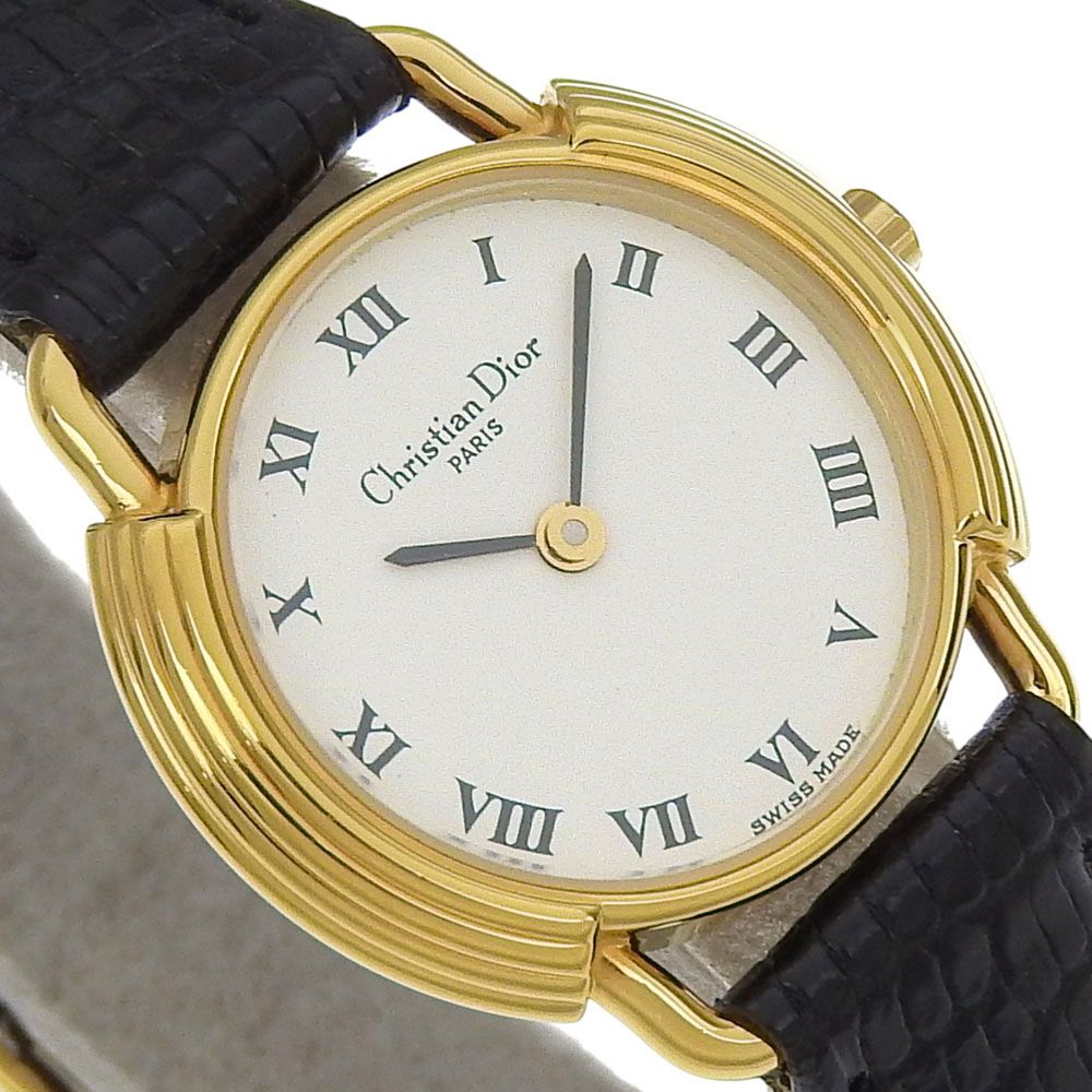 Dior 58.121.2 Gold Plated Leather Quartz Analog Display Watch Black — view 3