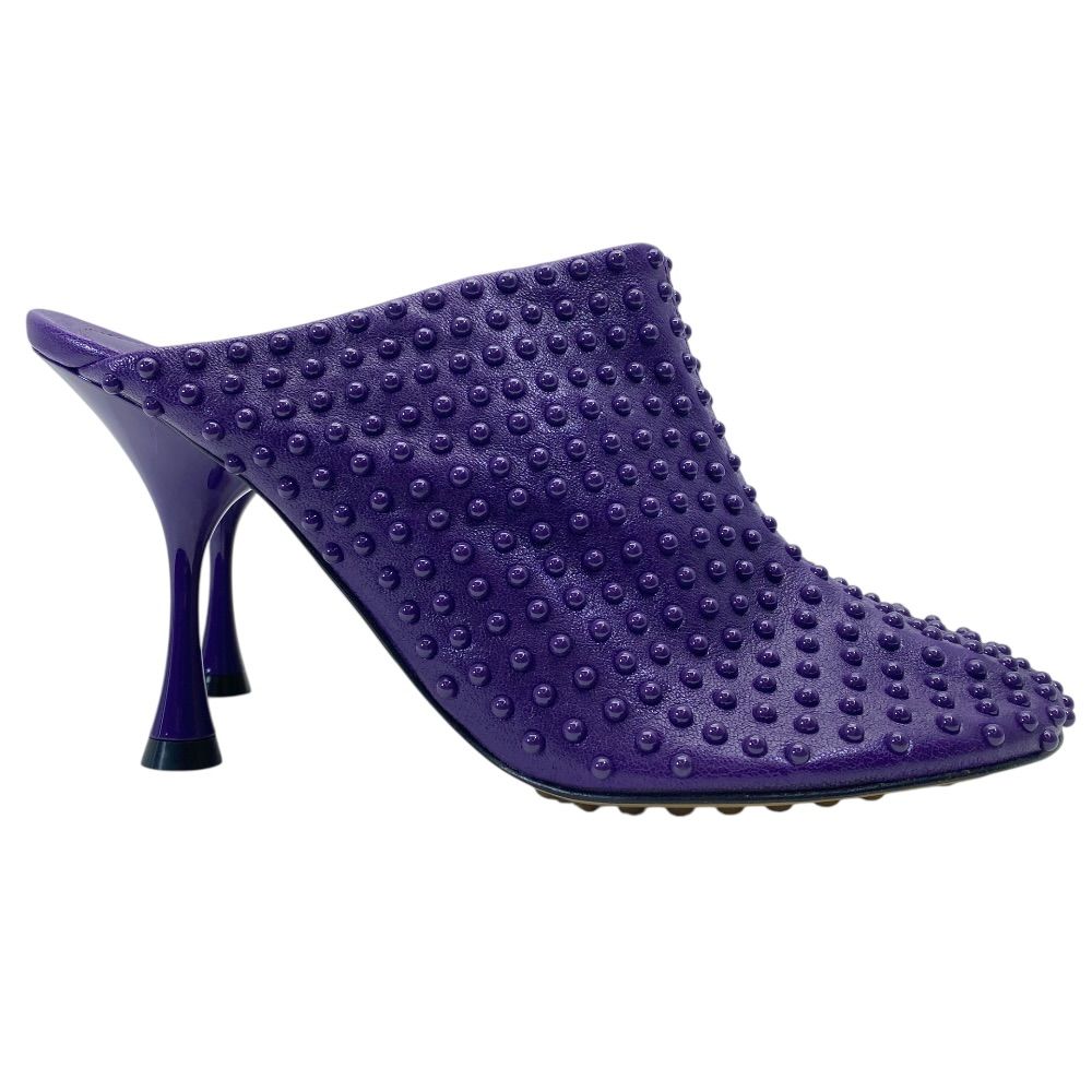 Bottega Veneta Mule Clog Sandals Studded Dot Heel Leather Purple — view 5