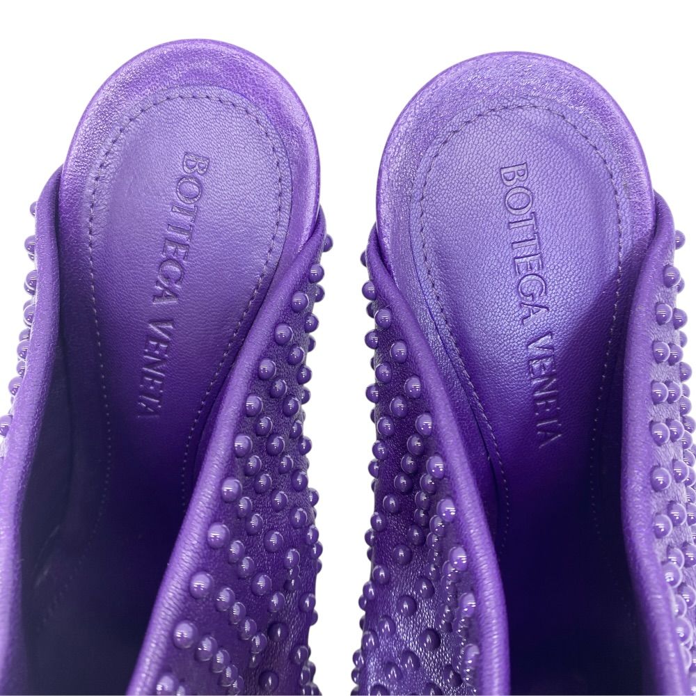 Bottega Veneta Mule Clog Sandals Studded Dot Heel Leather Purple — view 7