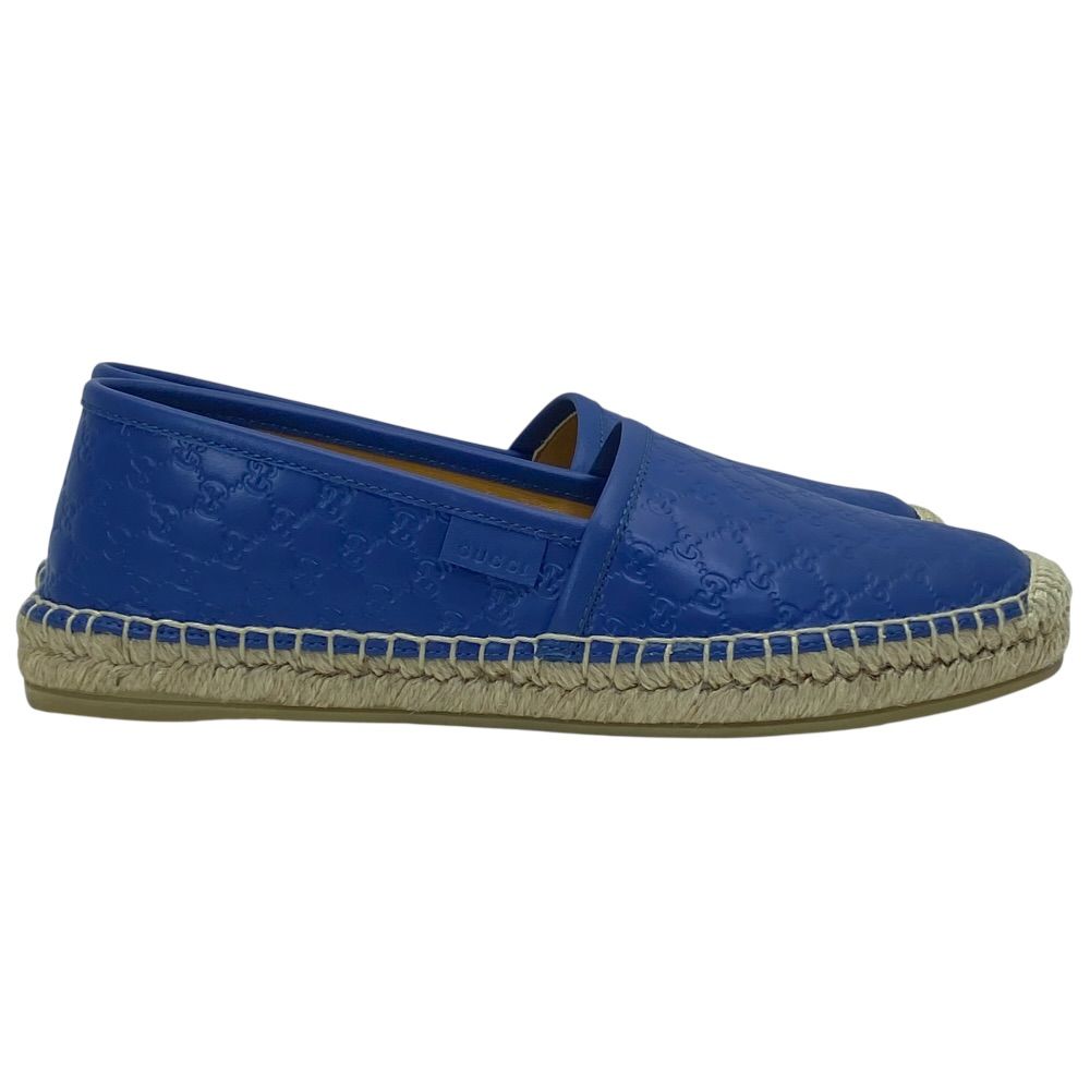 Gucci Espadrilles Slip on Flat Shoes GG Embossed Leather Blue — view 5