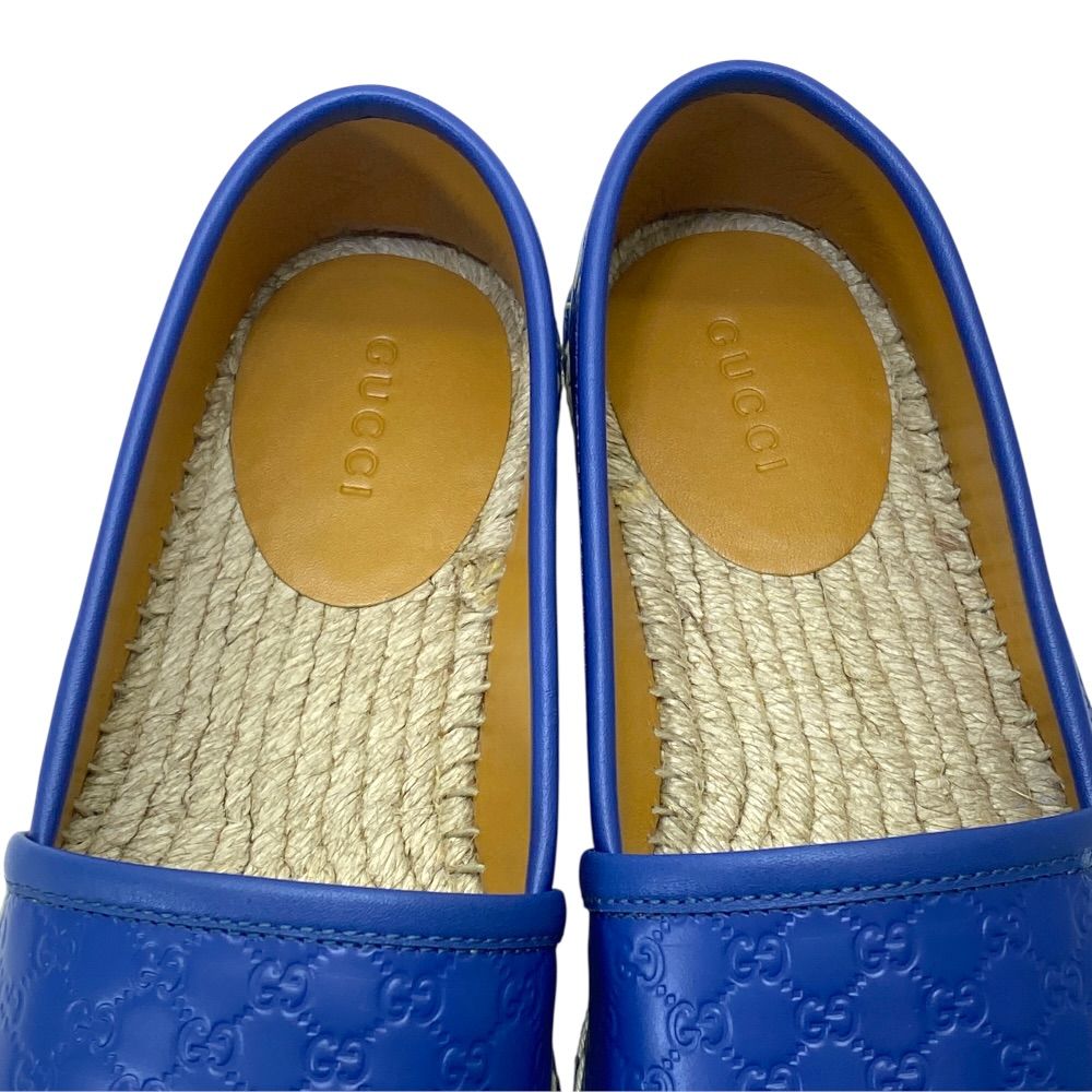 Gucci Espadrilles Slip on Flat Shoes GG Embossed Leather Blue — view 7