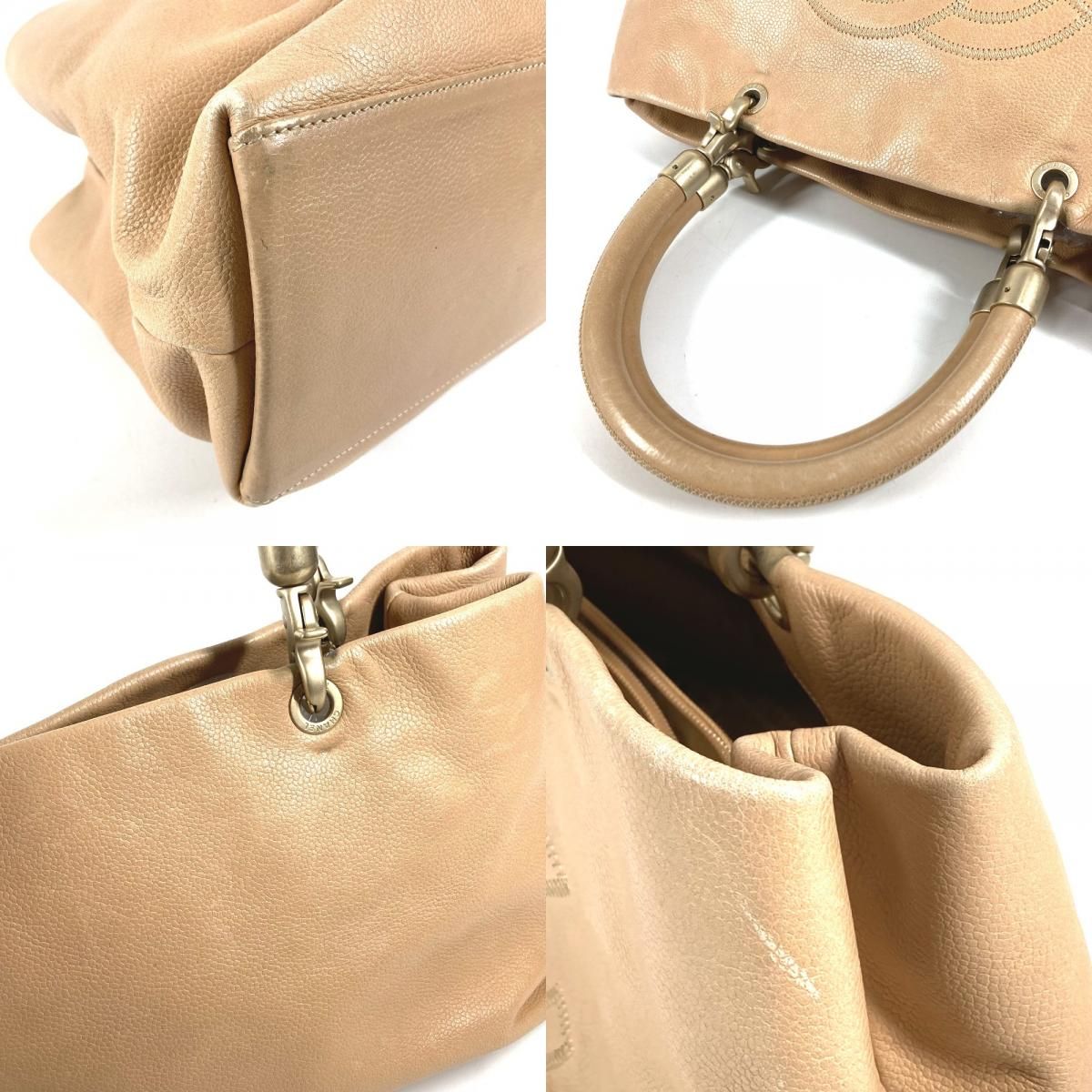Chanel Shoulder Bag CC Logo Caviar Leather Beige — view 7