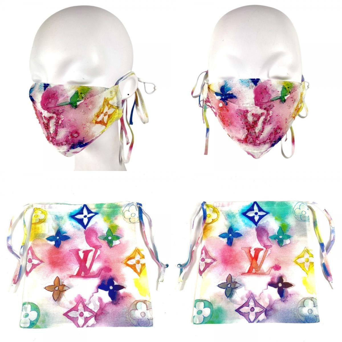Louis Vuitton Mask Cover Drawstring Pouch Set Cotton Sequins — view 8