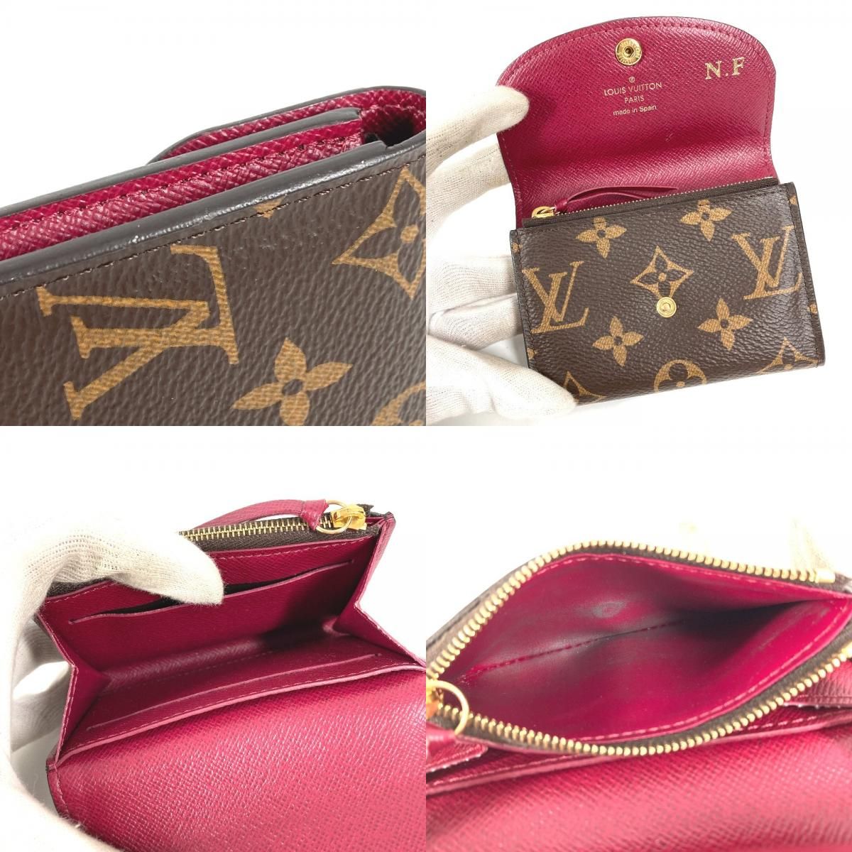 Louis Vuitton Bifold Wallet Porte Monnaie Rosalie Monogram Canvas Fuchsia Brown — view 8