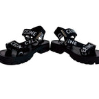 Celine Velcro Leo Strappy Fabric Sandals Black — view 6