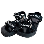 Celine Velcro Leo Strappy Fabric Sandals Black — view 2