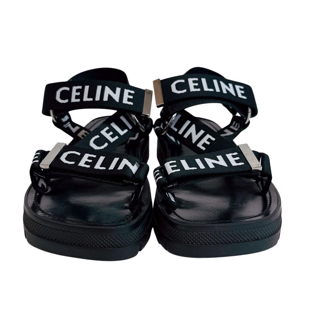 Celine Velcro Leo Strappy Fabric Sandals Black — view 3