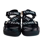 Celine Velcro Leo Strappy Fabric Sandals Black — view 3