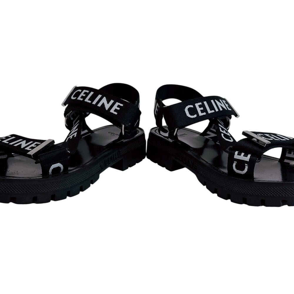 Celine Velcro Leo Strappy Fabric Sandals Black — view 7