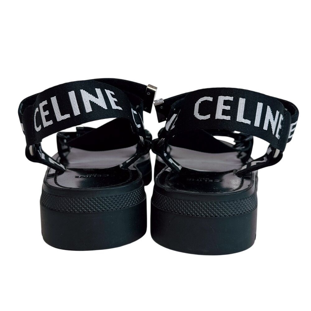 Celine Velcro Leo Strappy Fabric Sandals Black — view 5