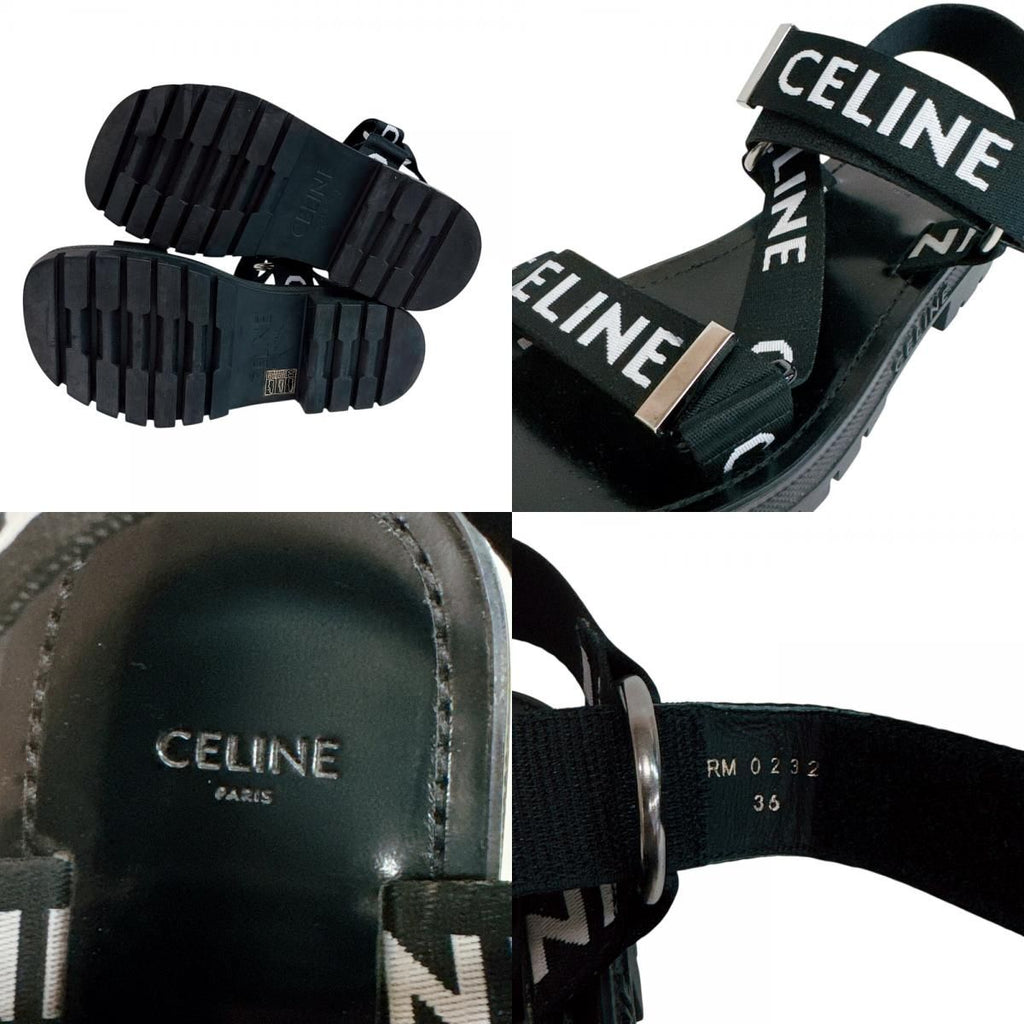 Celine Velcro Leo Strappy Fabric Sandals Black — view 8