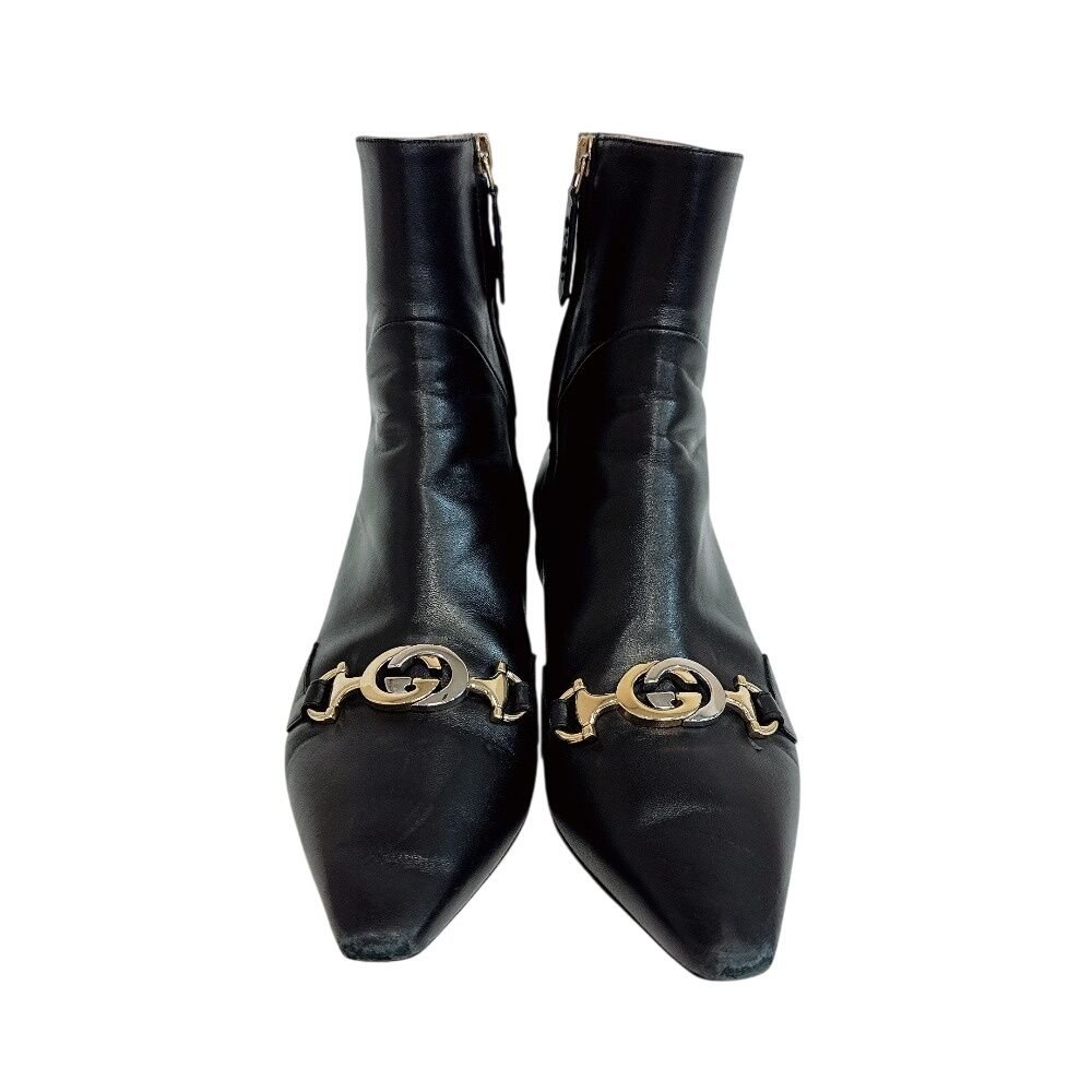 Gucci Short Boots Interlocking Zumi Leather Black — view 3