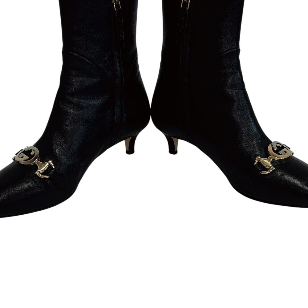 Gucci Short Boots Interlocking Zumi Leather Black — view 6