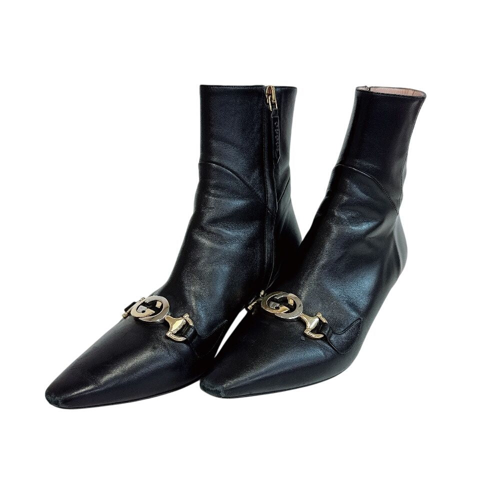 Gucci Short Boots Interlocking Zumi Leather Black — view 2