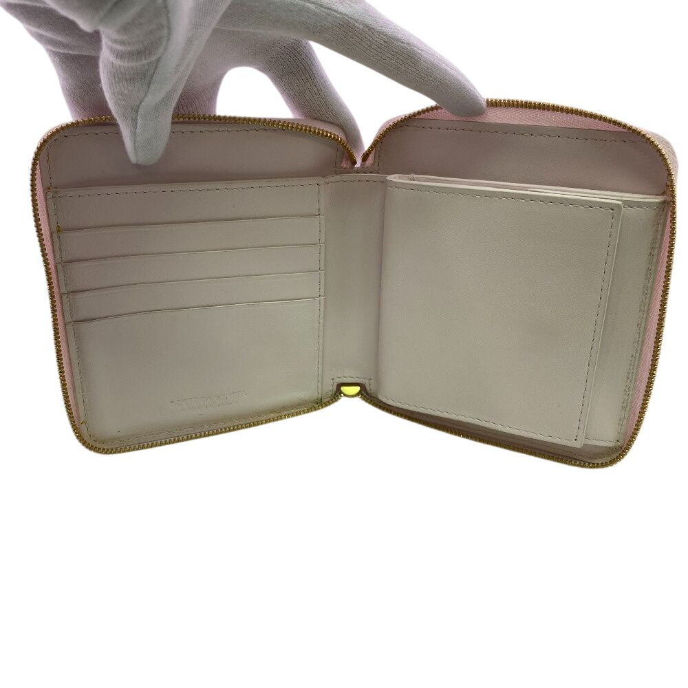 Bottega Veneta Zip Around Maxi Intrecciato Leather Bifold Wallet Pink — view 5