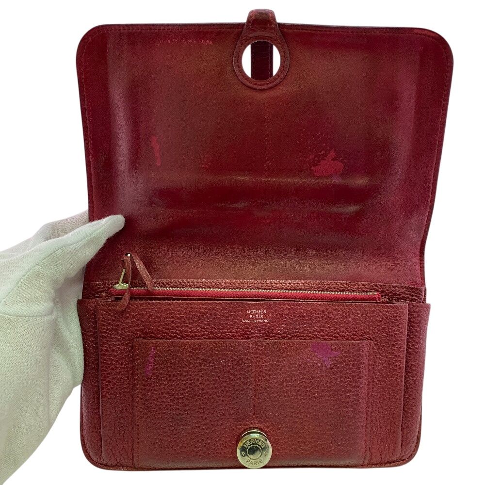 Hermes Bifold Flap Dogon GM Taurillon Clemence Wallet Red — view 5