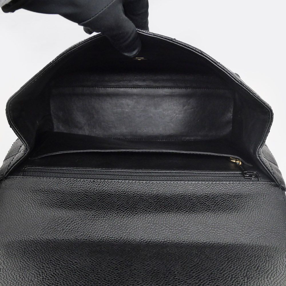 Chanel Quilted Top Handle Black Gold Caviar Leather Handbag — view 5