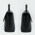 Chanel Quilted Top Handle Black Gold Caviar Leather Handbag — view 2
