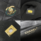 Chanel Quilted Top Handle Black Gold Caviar Leather Handbag — view 7