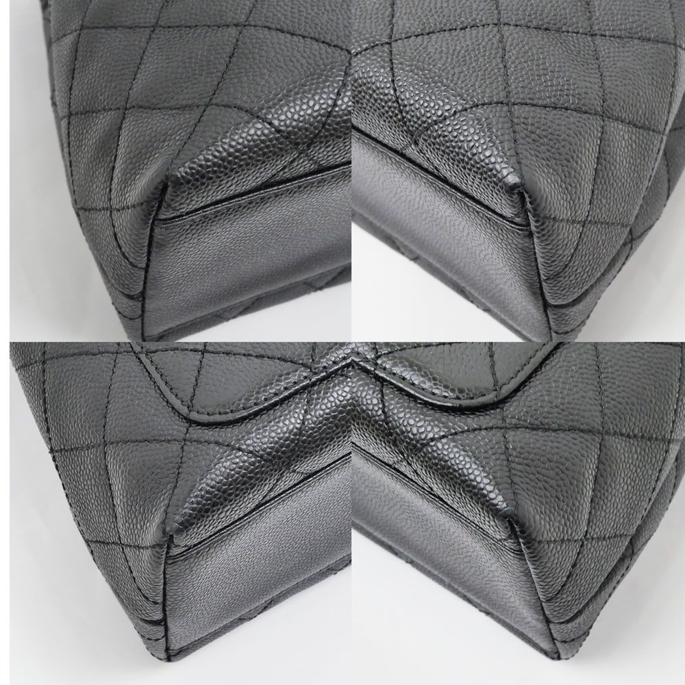 Chanel Quilted Top Handle Black Gold Caviar Leather Handbag — view 4