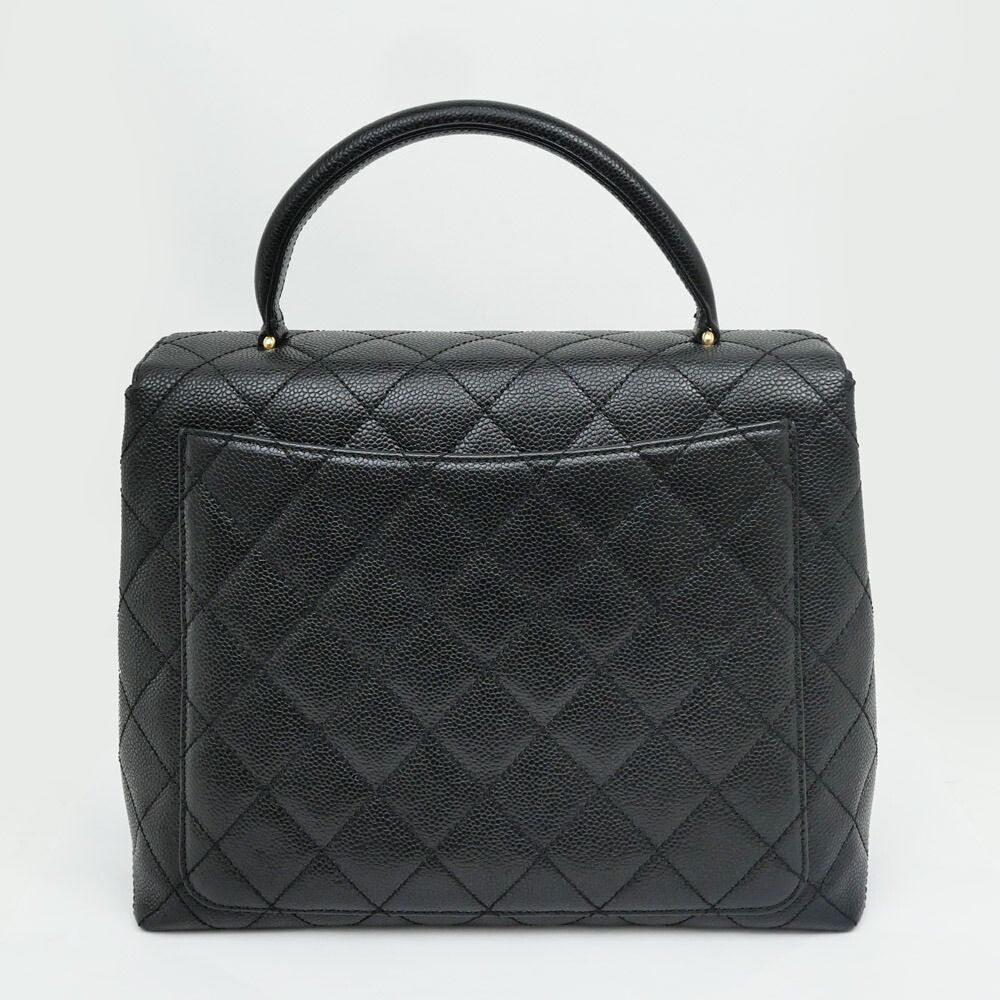 Chanel Quilted Top Handle Black Gold Caviar Leather Handbag — view 8
