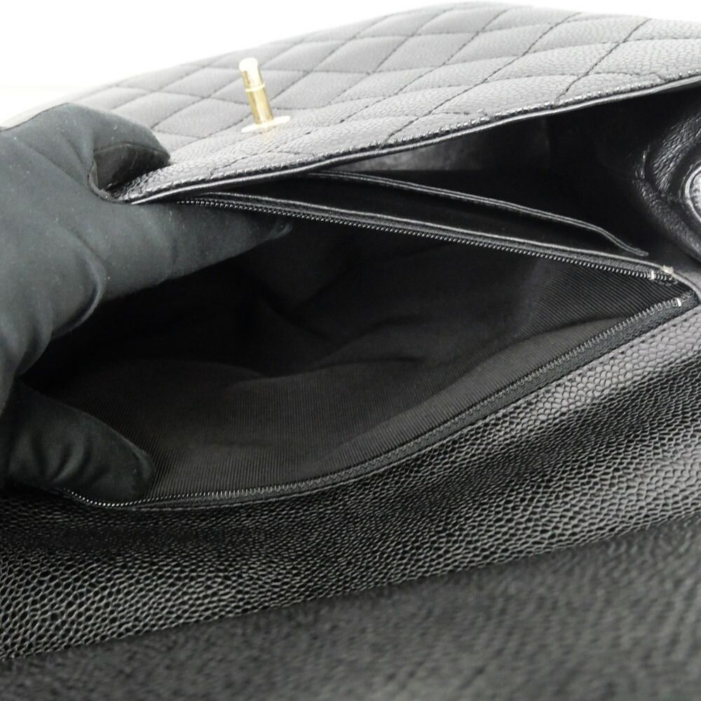 Chanel Quilted Top Handle Black Gold Caviar Leather Handbag — view 9