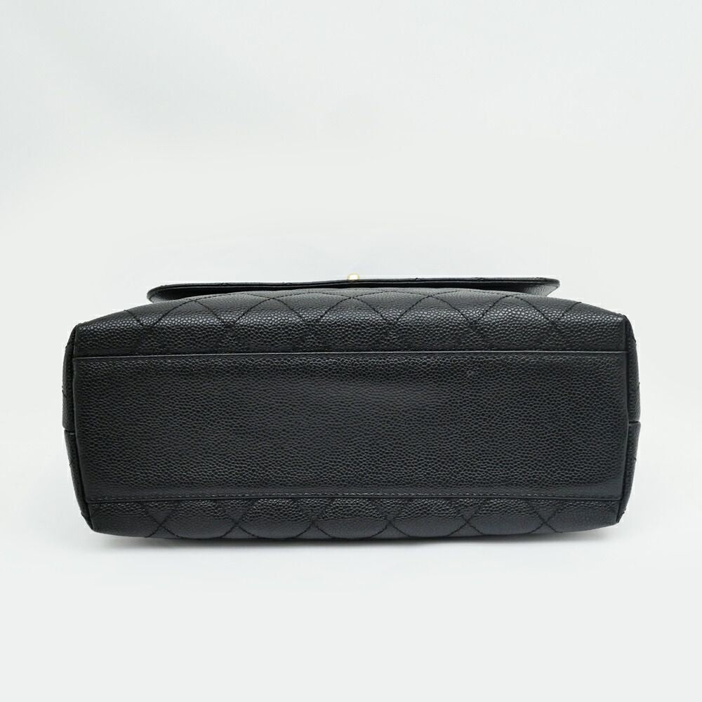 Chanel Quilted Top Handle Black Gold Caviar Leather Handbag — view 3