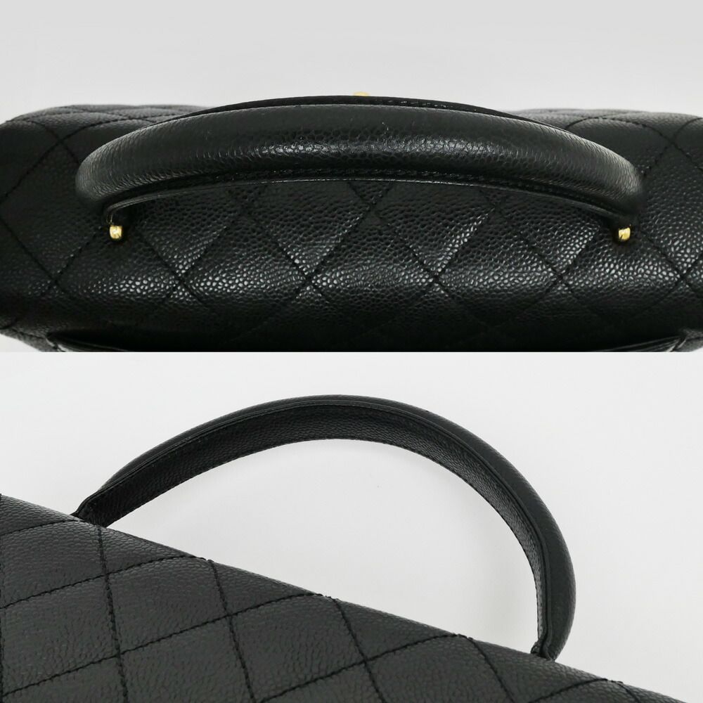 Chanel Quilted Top Handle Black Gold Caviar Leather Handbag — view 6
