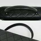 Chanel Quilted Top Handle Black Gold Caviar Leather Handbag — view 6
