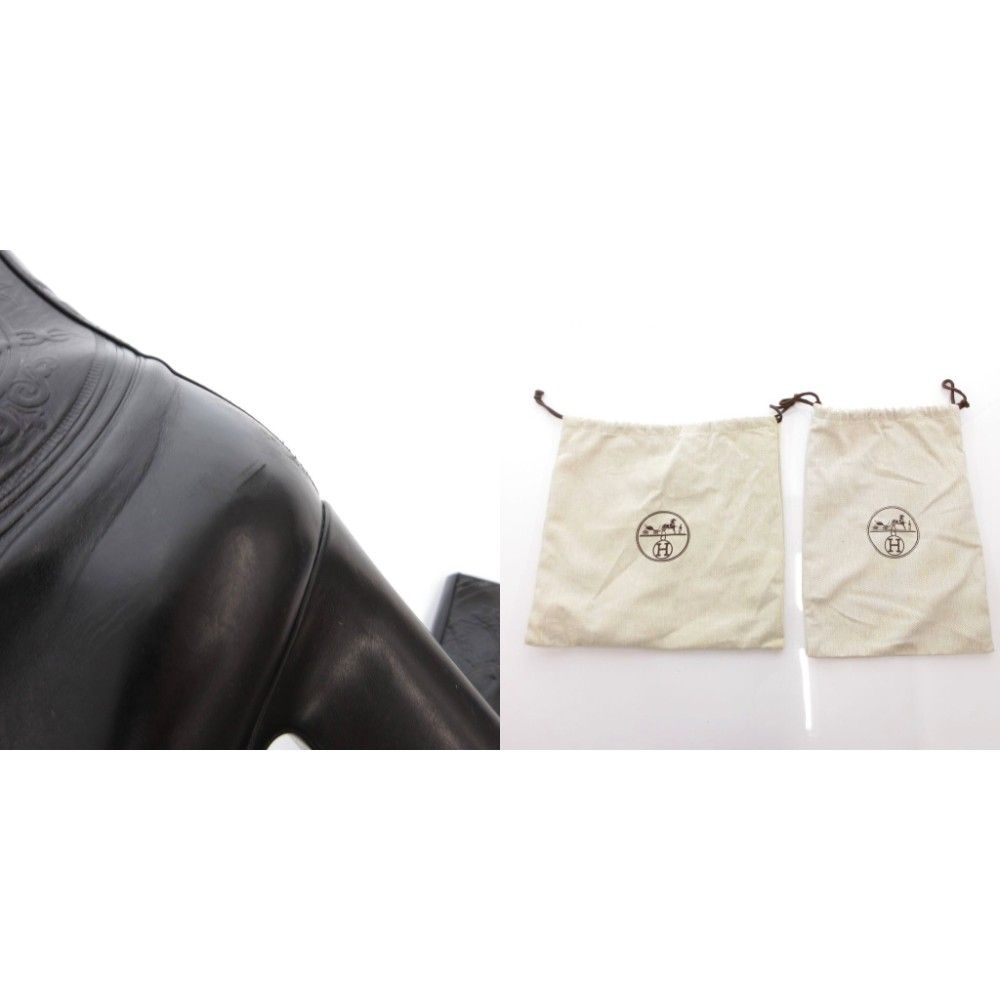 Hermes Exlibris Short Boots Embossed Logo Side Zip 38 Black YJ — view 9