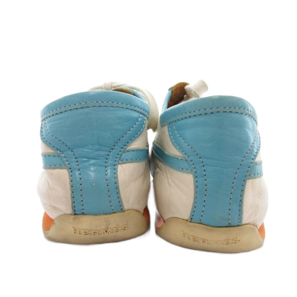 Hermes Quick Leather Suede Sneakers Shoes 37 Light Blue White YJ — view 3