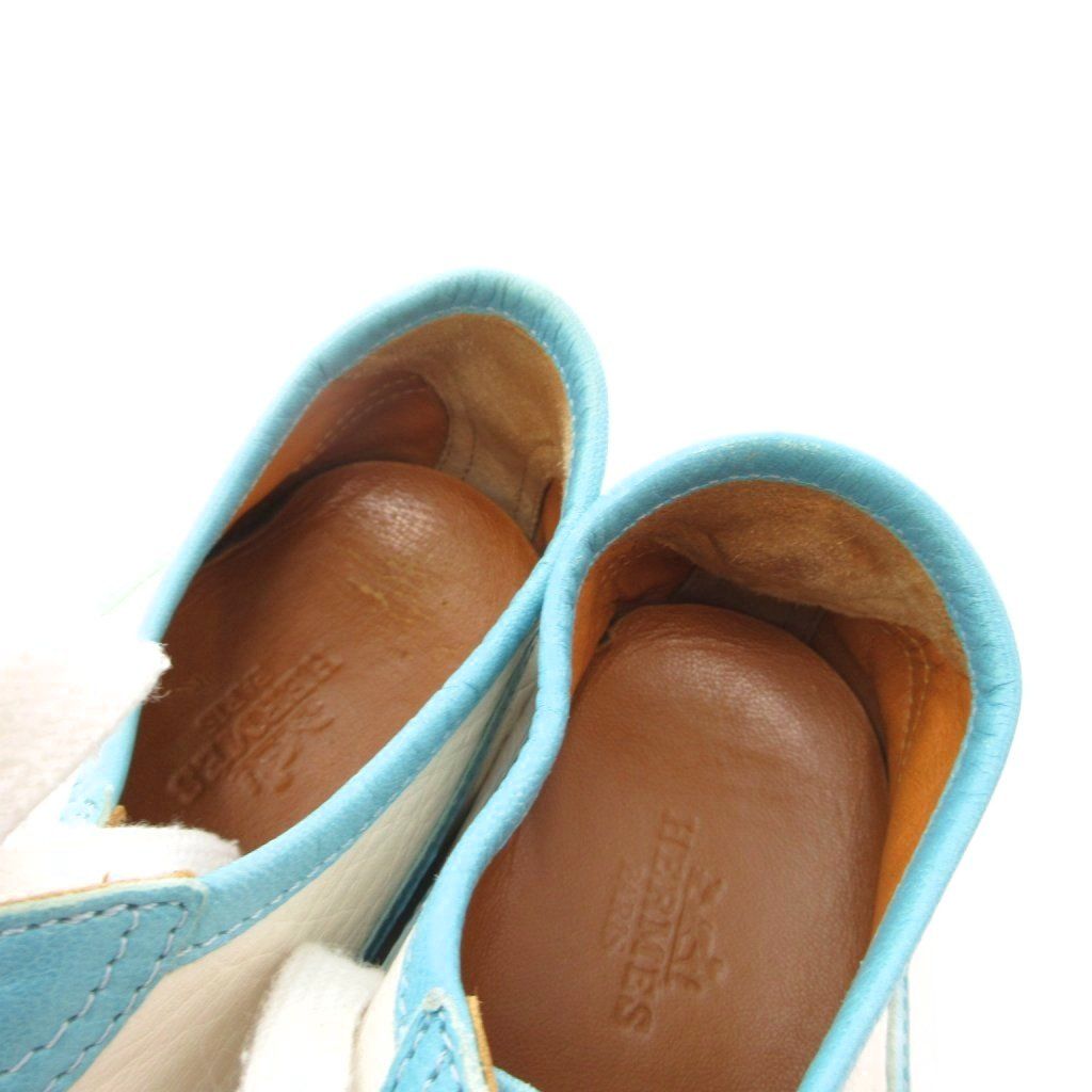 Hermes Quick Leather Suede Sneakers Shoes 37 Light Blue White YJ — view 6