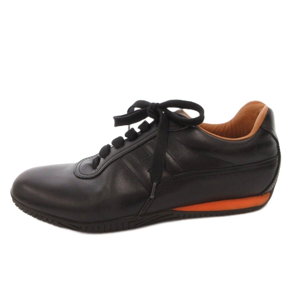 Hermes Quick Sneakers Shoes Low Cut Lace Up Leather 38 Black — view 2