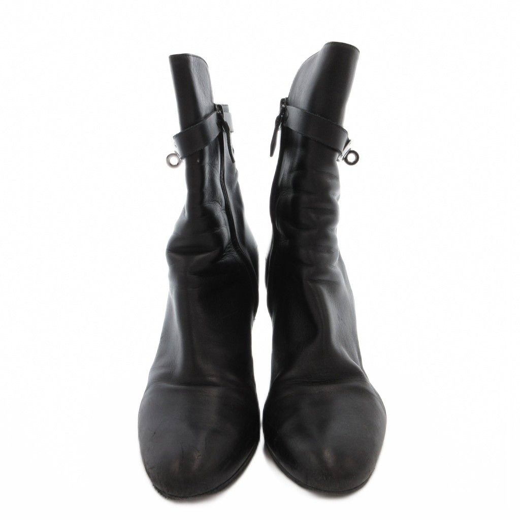 Hermes Saint Germain Kelly Short Boots Leather Side Zip 38.5 Black YJ — view 4