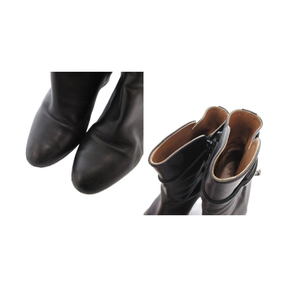 Hermes Saint Germain Kelly Short Boots Leather Side Zip 38.5 Black YJ — view 5